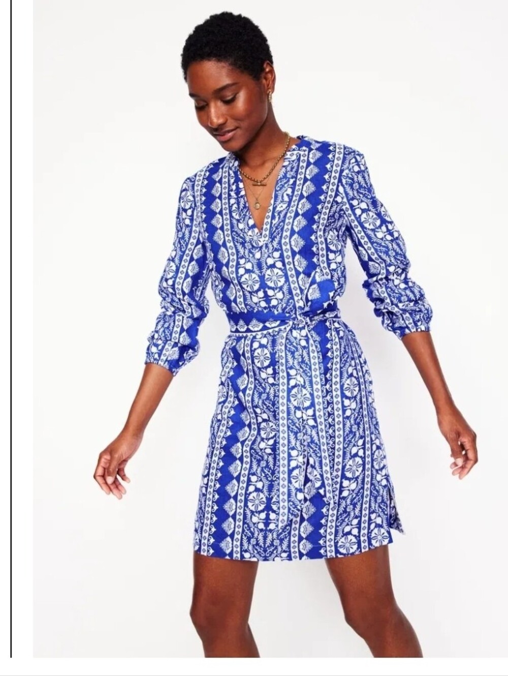 BODEN Cleo Linen Tie Waist Dress Resortwear Vacation Blue Size 4 - No Belt